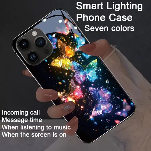 colorful butterfly colorful smart voice controlled luminous mobile phone case suitable for ip16  ip15  ip14  ip13  ip12  ip11  ipxsmax ipxr ipx xs ip7g   intelligent luminous sound controlled mobile phone case night   elegant     night visibility